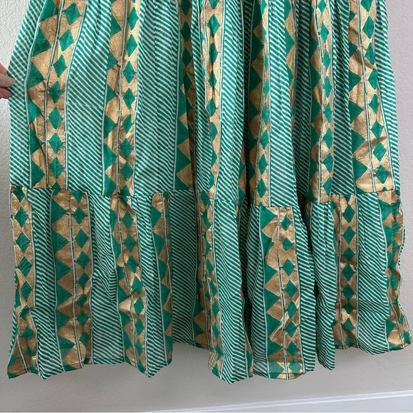 OLIPHANT Ascot Teal Gold Sleeveless Smocked Maxi Dress SZ XL - Picture 6 of 8